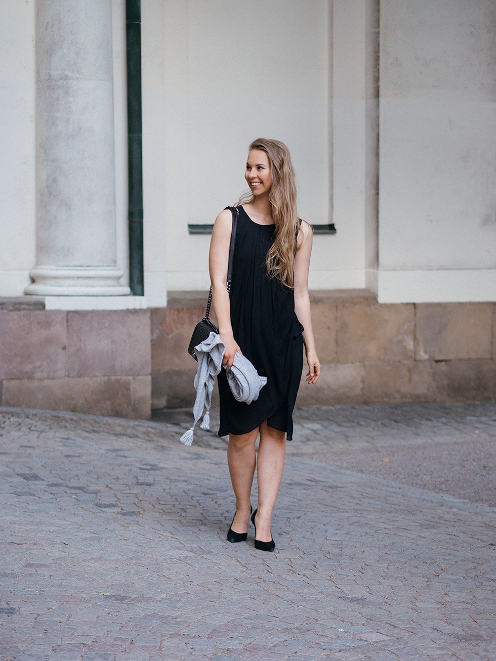dinner outfit, black dress Massimo Dutti