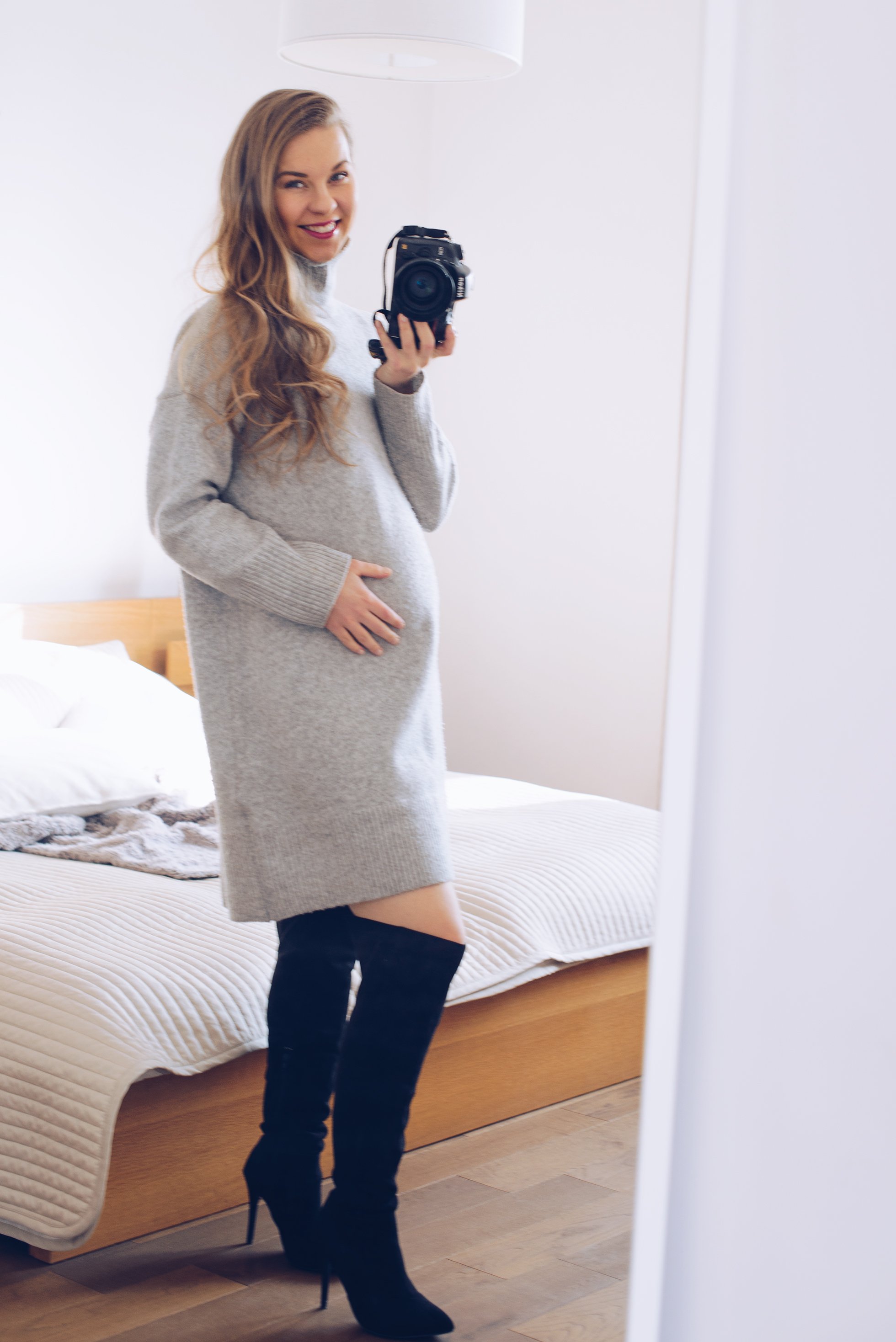 Knit dress & over the knee boots @monasdailystyle