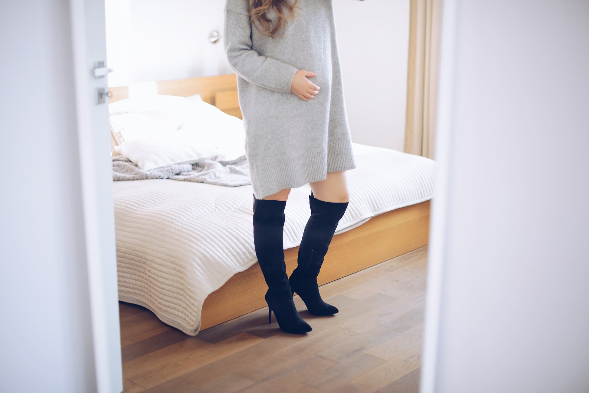 Knit dress & over the knee boots @monasdailystyle